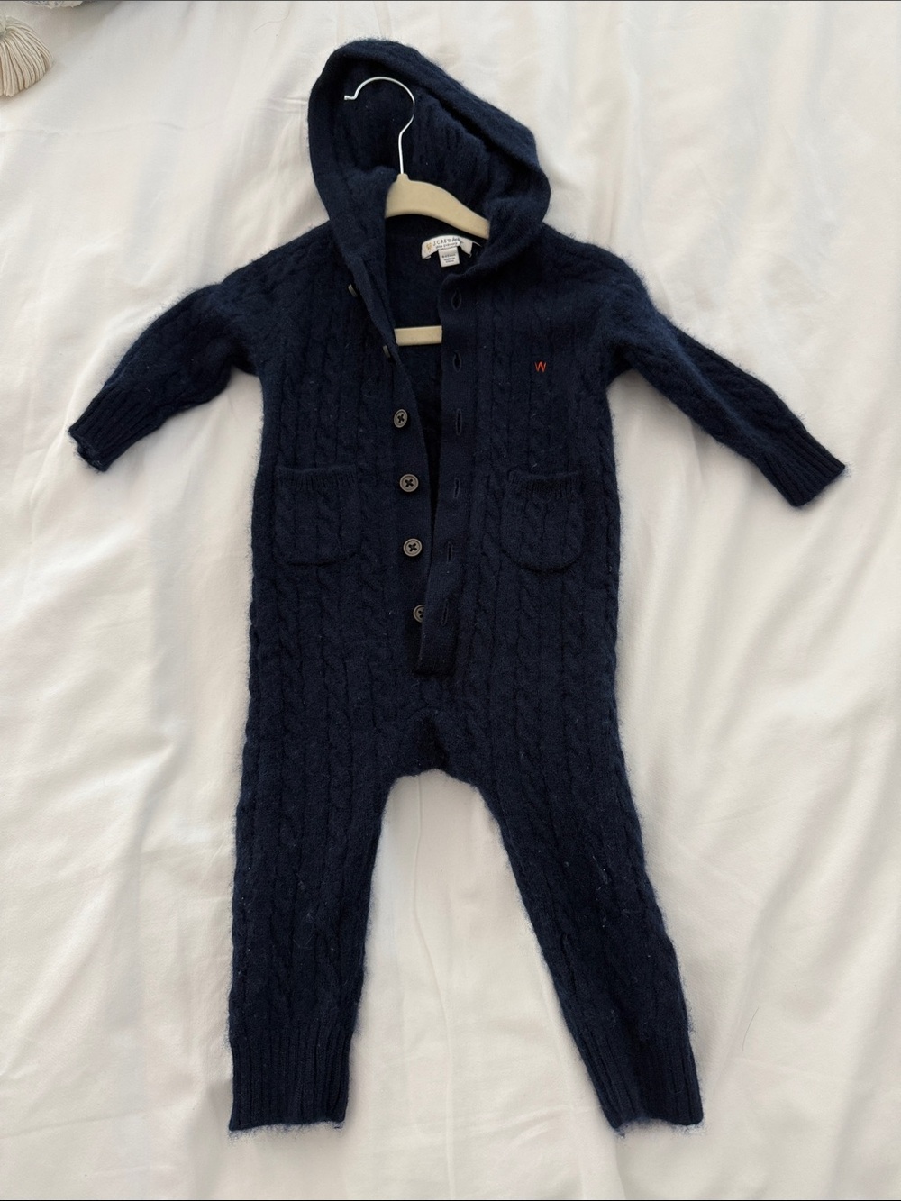 J. Crew Navy Hooded Cable-Knit One-Piece